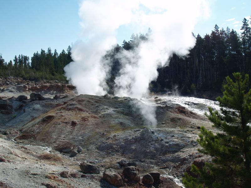 Geysers letting off steam Yellowstone Park