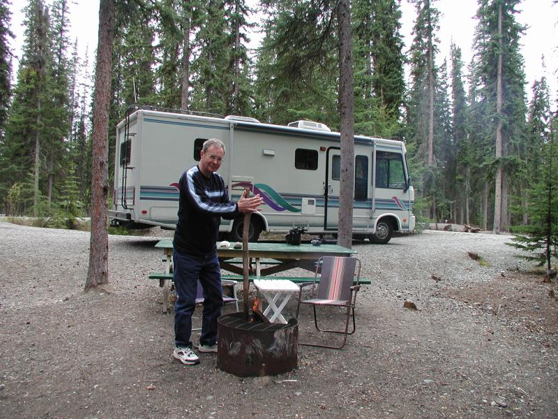 Starting a campfire - Marsh Lake CG east of  Whitehorse YK