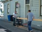 Cutting a board for Dan and Carmen's window