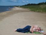 Enjoying Lake Michigan beach