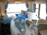 L.J. taking a snooze with Enzo as we traveled along.
