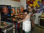 Carmen playing pinball