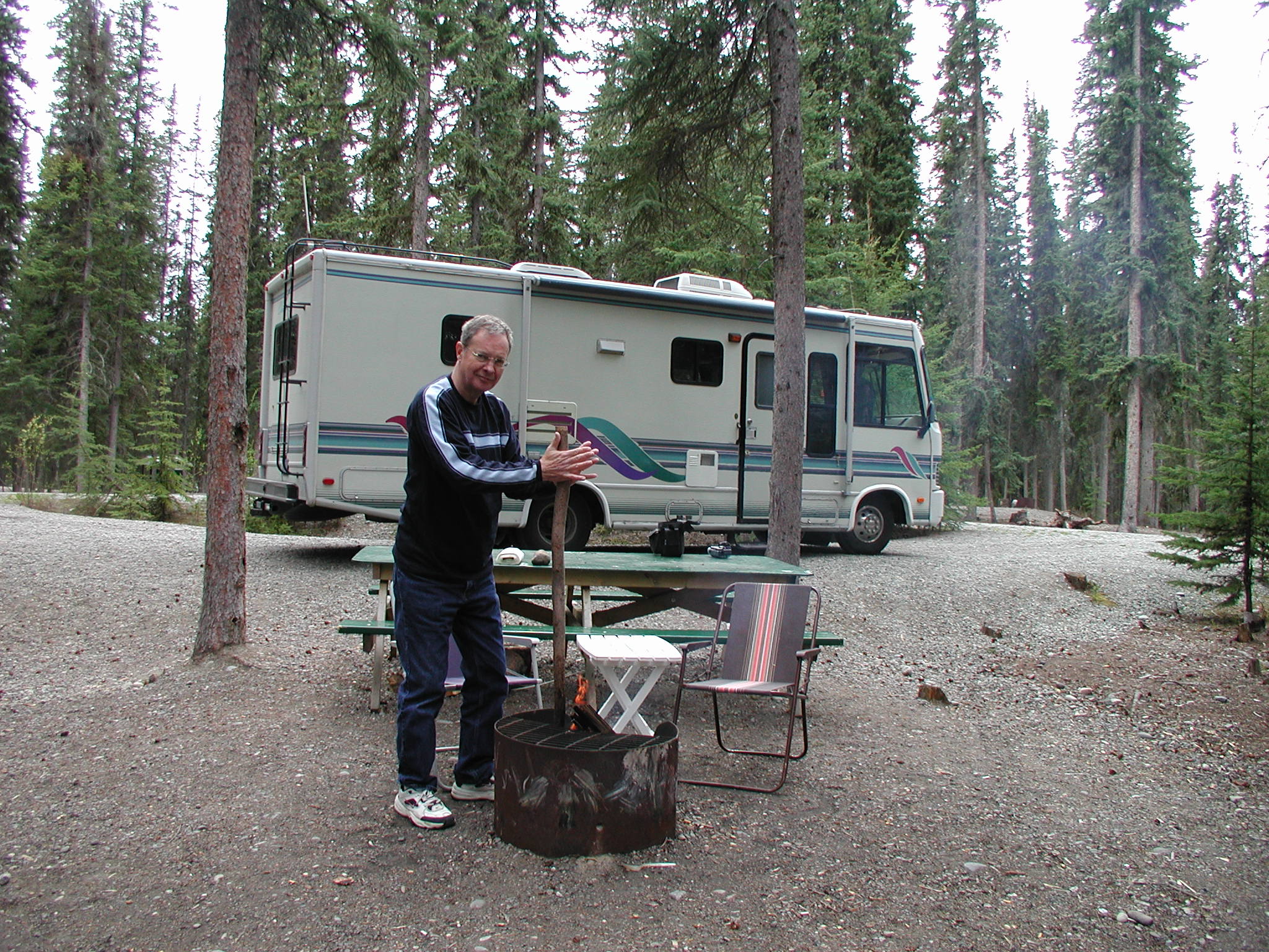 Starting a campfire - Marsh Lake CG east of  Whitehorse YK